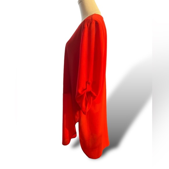 CHICOS High Low Woven Top Women’s Size Small, Red NWOT Button Roll Sleeves - Picture 8 of 14